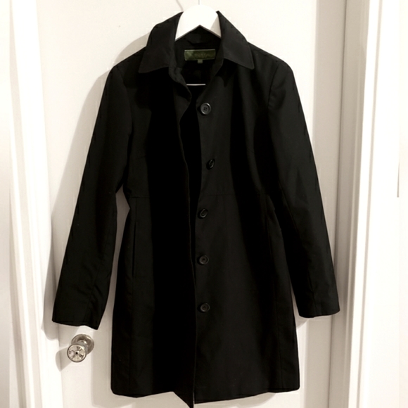 Roxy Trench Coat Black Midi Length Lined Button Up Collar Classic Woman Medium - Picture 1 of 15